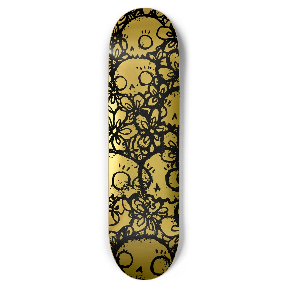 Flora Skull Gold Skate Deck Wall Art